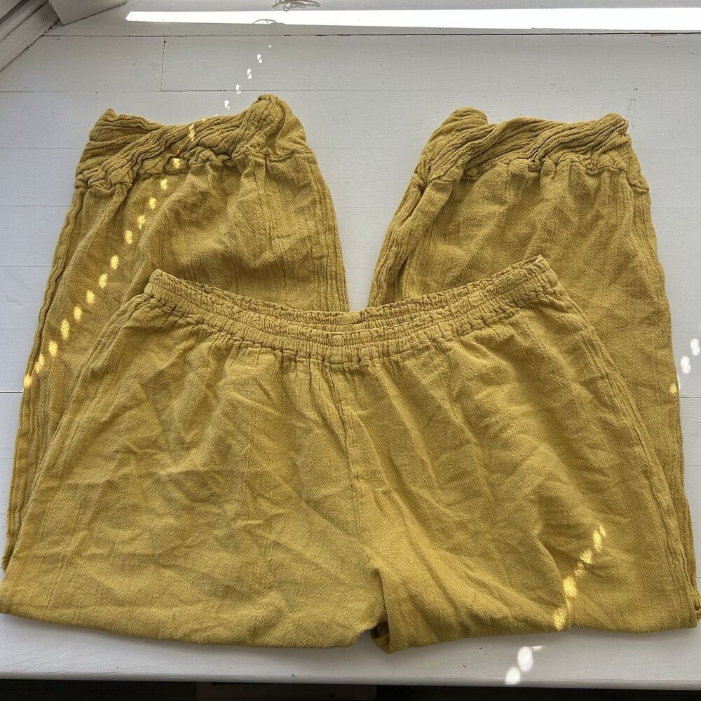 Oh My Gauze Women's Size 2 100% Cotton Yellow Tapered Cropped Pull On Pants